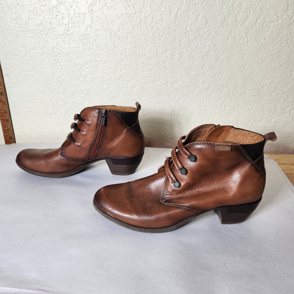 Pikolinos Womens Le Mans Leather Ankle Boots Brown Side Zip Size 42